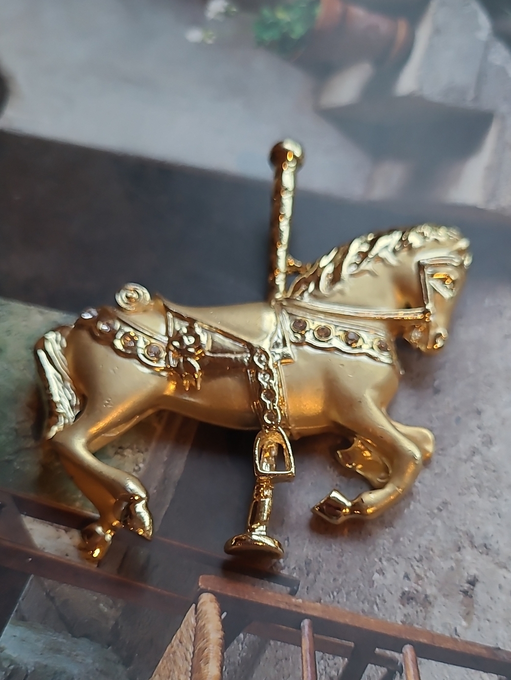 Gold Carousel Horse Brooch Vintage